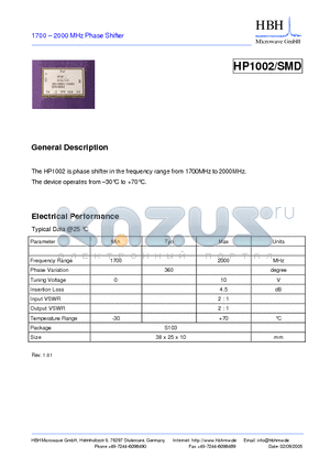 HP1002_SMD datasheet - 1700 - 2000 MHz Phase Shifter