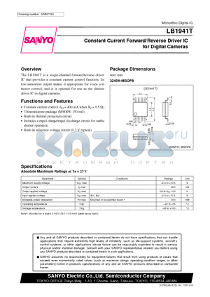 LB1941 datasheet - Constant Current Forward/Reverse Driver IC for Digital Cameras