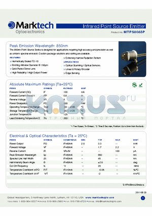 MTPS8085P datasheet - Peak Emission Wavelength: 850nm