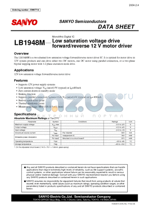 LB1948M datasheet - Low saturation voltage drive forward/reverse 12 V motor driver