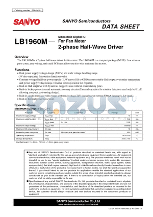 LB1960M_08 datasheet - For Fan Motor 2-phase Half-Wave Driver
