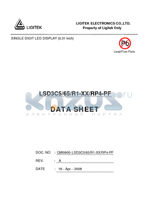 LSD3C5-65-R1-XX-RP4-PF datasheet - SINGLE DIGIT LED DISPLAY (0.31 Inch)