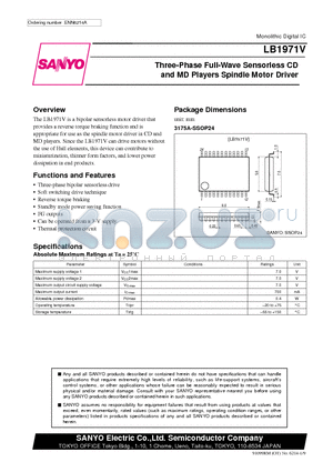 LB1971V datasheet - Three-Phase Full-Wave Sensorless CD and MD Players Spindle Motor Driver
