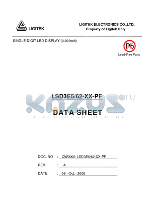 LSD3E5-62-XX-PF datasheet - SINGLE DIGIT LED DISPLAY (0.39 Inch)