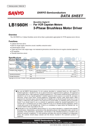 LB1980H_07 datasheet - For VCR Capstan Motors 3-Phase Brushless Motor Driver