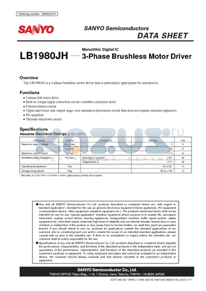 LB1980JH datasheet - 3-Phase Brushless Motor Driver