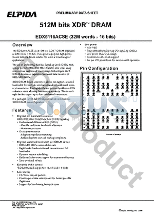 EDX5116ACSE-3A-E datasheet - 512M bits XDR DRAM