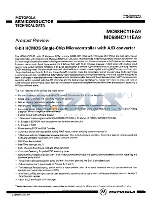 MC68HC711EA9 datasheet - 8 BIT HCMOS SINGLE CHIP MICROCONTOROLLER WITH A/D CONVERTER