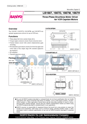 LB1987D datasheet - Three-Phase Brushless Motor Driver for VCR Capstan Motors