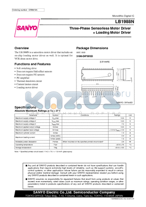 LB1988N datasheet - Three-Phase Sensorless Motor Driver  Loading Motor Driver