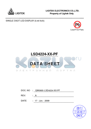 LSD4224-XX-PF datasheet - SINGLE DIGIT LED DISPLAY (0.40 Inch)