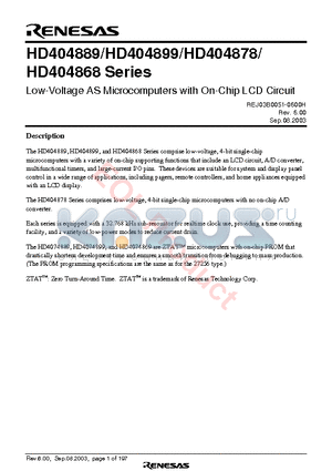 HD4074889H datasheet - Low-Voltage AS Microcomputers with On-Chip LCD Circuit