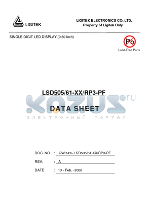 LSD505-61-XX-RP3-PF datasheet - SINGLE DIGIT LED DISPLAY (0.50 Inch)