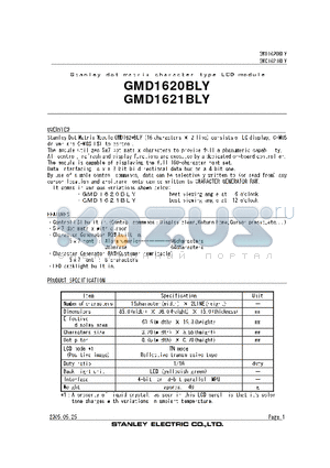 GMD1620BLY datasheet - STANLEY DOT MATRIX CHARACTER TYPE LCD MODULE