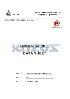 LSD505-62-XX-P10-PF datasheet - SINGLE DIGIT LED DISPLAY (0.50 Inch)