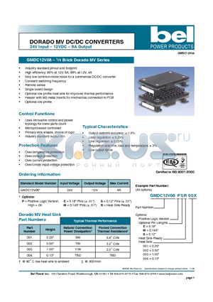 GMDC12V08PERT002 datasheet - DORADO MV DC/DC CONVERTERS