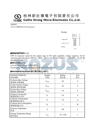 GMD882 datasheet - NPN Si transistor suited for the output stage of 3W audio amplifier, voltage regulator, DC-DC converter and relay driver