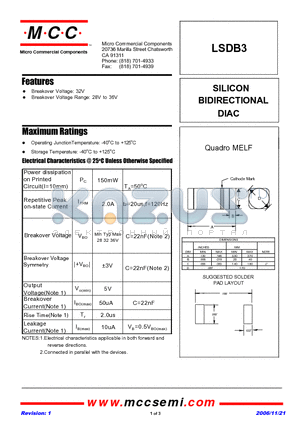 LSDB3 datasheet - SILICON BIDIRECTIONAL DIAC