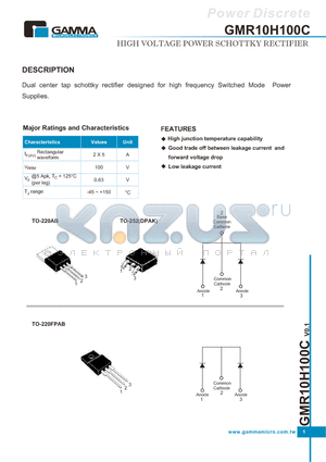 GMR10H100CTB3R datasheet - HIGH VOLTAGE POWER SCHOTTKY RECTIFIER