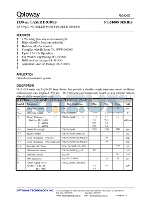 FL-5100 datasheet - 1550 nm LASER DIODES