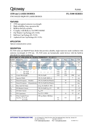 FL-5105 datasheet - 1550 nm LASER DIODES UNCOOLED MQW-FP LASER DIODES