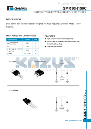 GMR10H150C datasheet - HIGH VOLTAGE POWER SCHOTTKY RECTIFIER