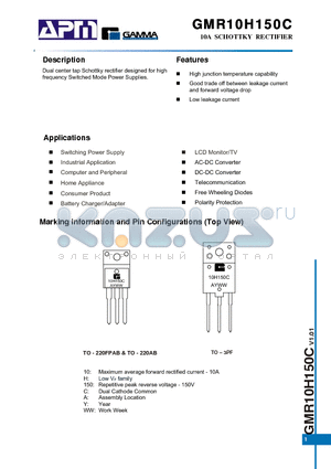 GMR10H150CTBF3T datasheet - 10A SCHOTTKY RECTIFIER