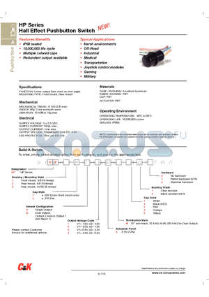HP11S1SW110 datasheet - Hall Effect Pushbutton Switch
