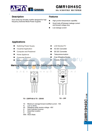 GMR10H45CTB3T datasheet - 10A SCHOTTKY RECTIFIER