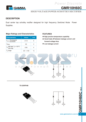 GMR10H60CTBF3T datasheet - HIGH VOLTAGE POWER SCHOTTKY RECTIFIER