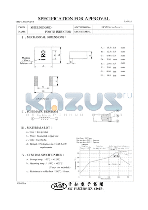 HP12052R2M2 datasheet - SHIELDED SMD POWER INDUCTOR