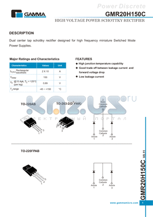 GMR20H150CTA3R datasheet - HIGH VOLTAGE POWER SCHOTTKY RECTIFIER