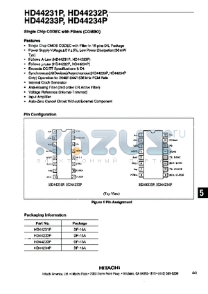 HD44232P datasheet - SINGLE CHIP CODEC WITH FILTERS(COMBO)