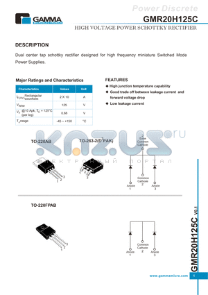 GMR20H125CTBF3T datasheet - HIGH VOLTAGE POWER SCHOTTKY RECTIFIER