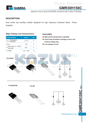 GMR30H150C datasheet - HIGH VOLTAGE POWER SCHOTTKY RECTIFIE