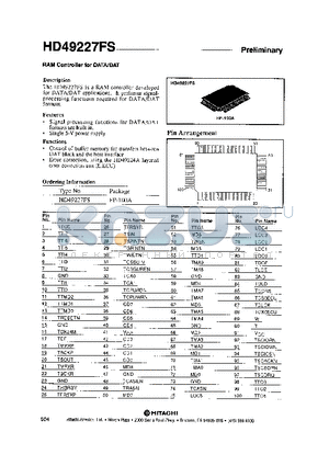 HD49227FS datasheet - RAM CONTROLLER FOR DATA/DAT