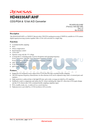 HD49330AHF datasheet - CDS/PGA & 12-bit A/D Converter