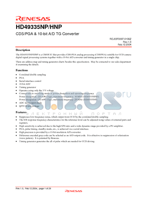 HD49335HNP datasheet - CDS/PGA & 10-bit A/D TG Converter