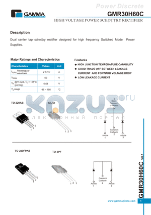 GMR30H60CTB3T datasheet - HIGH VOLTAGE POWER SCHOTTKY RECTIFIER