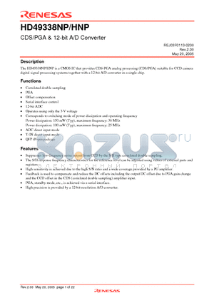 HD49338HNP datasheet - CDS/PGA & 12-bit A/D Converter