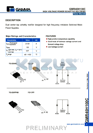 GMR40H100CTB3T datasheet - HIGH VOLTAGE POWER SCHOTTKY RECTIFIER