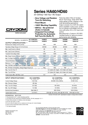 HD6025 datasheet - 25-125Amp  600 Vac  AC Output