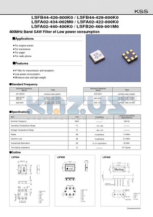 LSFB20-469-001M0 datasheet - 400MHz Band SAW Filter of Low power consumption