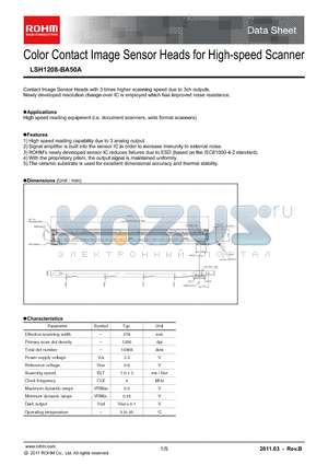 LSH1208-BA50A datasheet - Color Contact Image Sensor Heads for High-speed Scanner