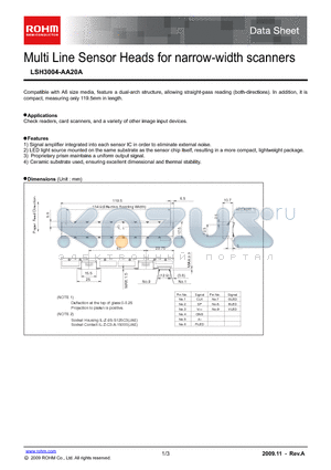 LSH3004-AA20A datasheet - Multi Line Sensor Heads for narrow-width scanners
