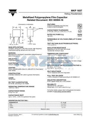MKP1837-322-162 datasheet - Metallized Polypropylene Film Capacitor