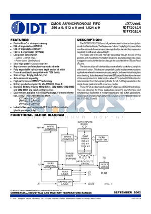 IDT7200L datasheet - CMOS ASYNCHRONOUS FIFO 256 x 9, 512 x 9 and 1,024 x 9