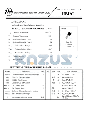 HP42C datasheet - PNP SILICON TRANSISTOR