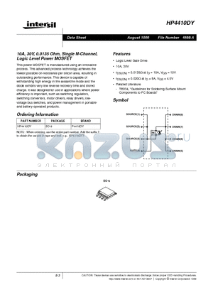 HP4410DY datasheet - 10A, 30V, 0.0135 Ohm, Single N-Channel, Logic Level Power MOSFET