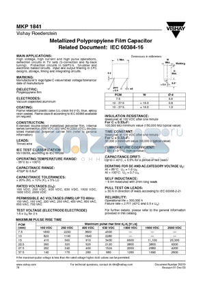 MKP1841-310-405-F datasheet - Metallized Polypropylene Film Capacitor Related Document: IEC 60384-16